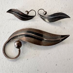 Vintage - Delfino Sterling Silver Brooch and Earring Set